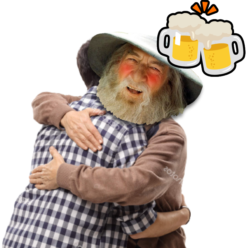 Gandalf borracho abrazando a un señor